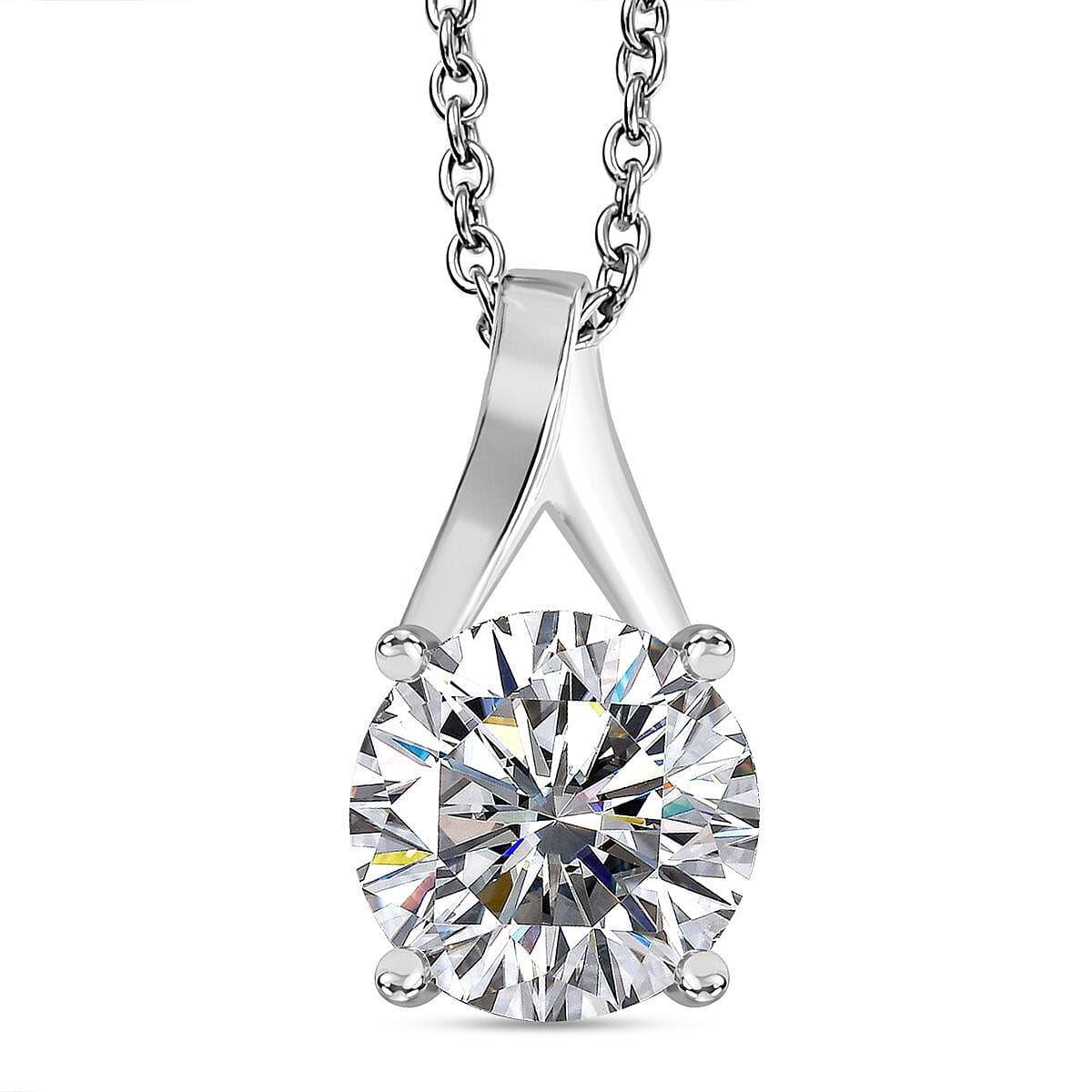 Simulated Diamond Pendant in Sterling Silver with Stainless Steel Necklace (20 Inches) 6.60 ctw