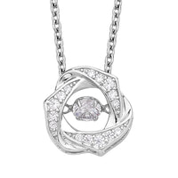 Simulated Diamond Sparkling Dancing Rose Pendant in Rhodium Over Sterling Silver with Stainless Steel Necklace 20 Inches 0.65 ctw