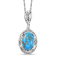 Karis Mojave Blue Turquoise 6.15 ctw Pendant in Platinum Bond with Stainless Steel Necklace 20 Inches