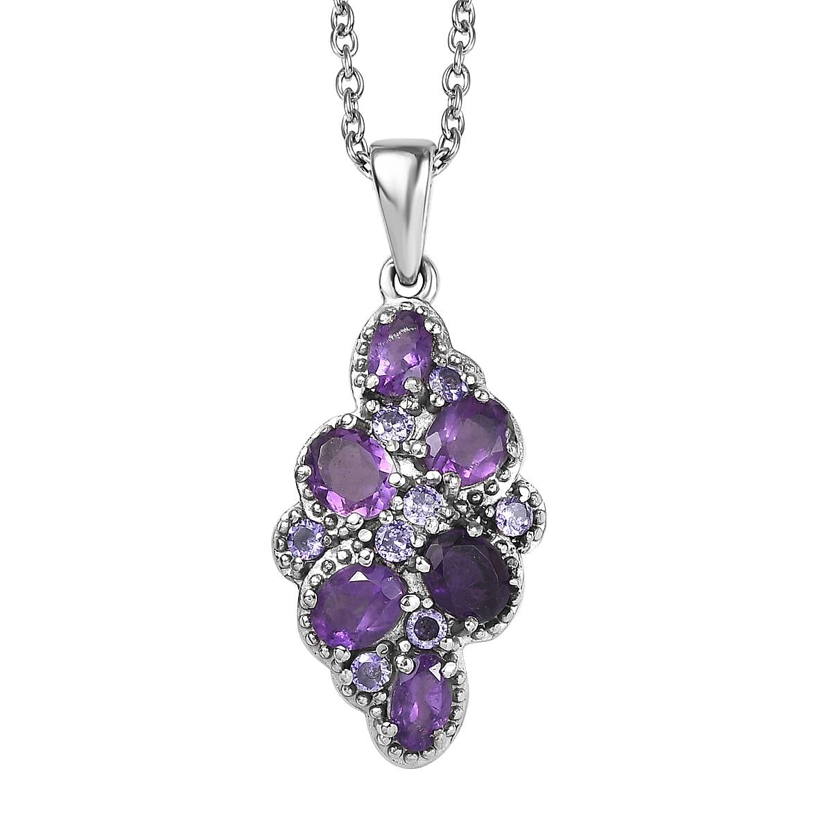 African Amethyst, Simulated Purple Diamond Pendant Necklace (20 Inches) in Stainless Steel 2.15 ctw
