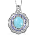 Natural Green Larimar and Multi Gemstone 7.35 ctw Ocean Bloom Pendant Necklace in Rhodium Over Sterling Silver 20 Inches - Sticky add to cart bar