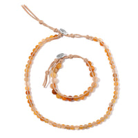TLV Yellow Aventurine Choker Necklace (16.5-20.5Inches) and Stretch Bracelet in Rope Cord and Silvertone 220.00 ctw
