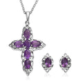 African Amethyst Stud Earrings and Cross Pendant Necklace (20 Inches) in Stainless Steel 3.00 ctw - Sticky add to cart bar