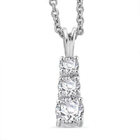 D'Joy Lab Created White Sapphire 1.20 ctw Trinity Pendant in Sterling Silver with Stainless Steel Necklace 20 Inches