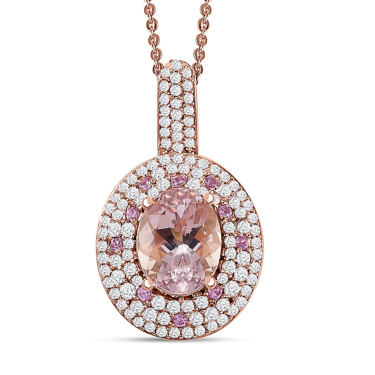 Pink Morganite and Multi Gemstone 3.00 ctw Pendant Necklace in 18K Vermeil Rose Gold Over Sterling Silver 20 Inches