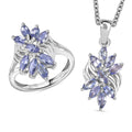Tanzanite Floral Ring (Size 5.0), Pendant in Rhodium Over Sterling Silver with Stainless Steel Necklace (20 Inches) 1.40 ctw - Sticky add to cart bar