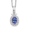 AAA Tanzanite and Moissanite 0.70 ctw Classic Halo Pendant Necklace in Rhodium Over Sterling Silver 20 Inches - Sticky add to cart bar