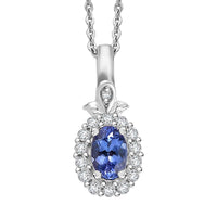 AAA Tanzanite and Moissanite 0.70 ctw Classic Halo Pendant Necklace in Rhodium Over Sterling Silver 20 Inches