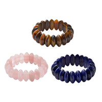 Set of 3 Yellow Tiger's Eye, Lapis Lazuli Galilea Rose Quartz Beaded 1009.00 ctw Stretch Bracelet