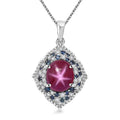 African Ruby (FF) and Multi Gemstone 9.20 ctw Victorian Halo Pendant Necklace in Rhodium Over Sterling Silver 20 Inches - Sticky add to cart bar