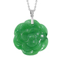 Green Jade Carved Rose Floral Pendant Necklace (18 Inches) in Rhodium Over Sterling Silver 40.00 ctw - Sticky add to cart bar