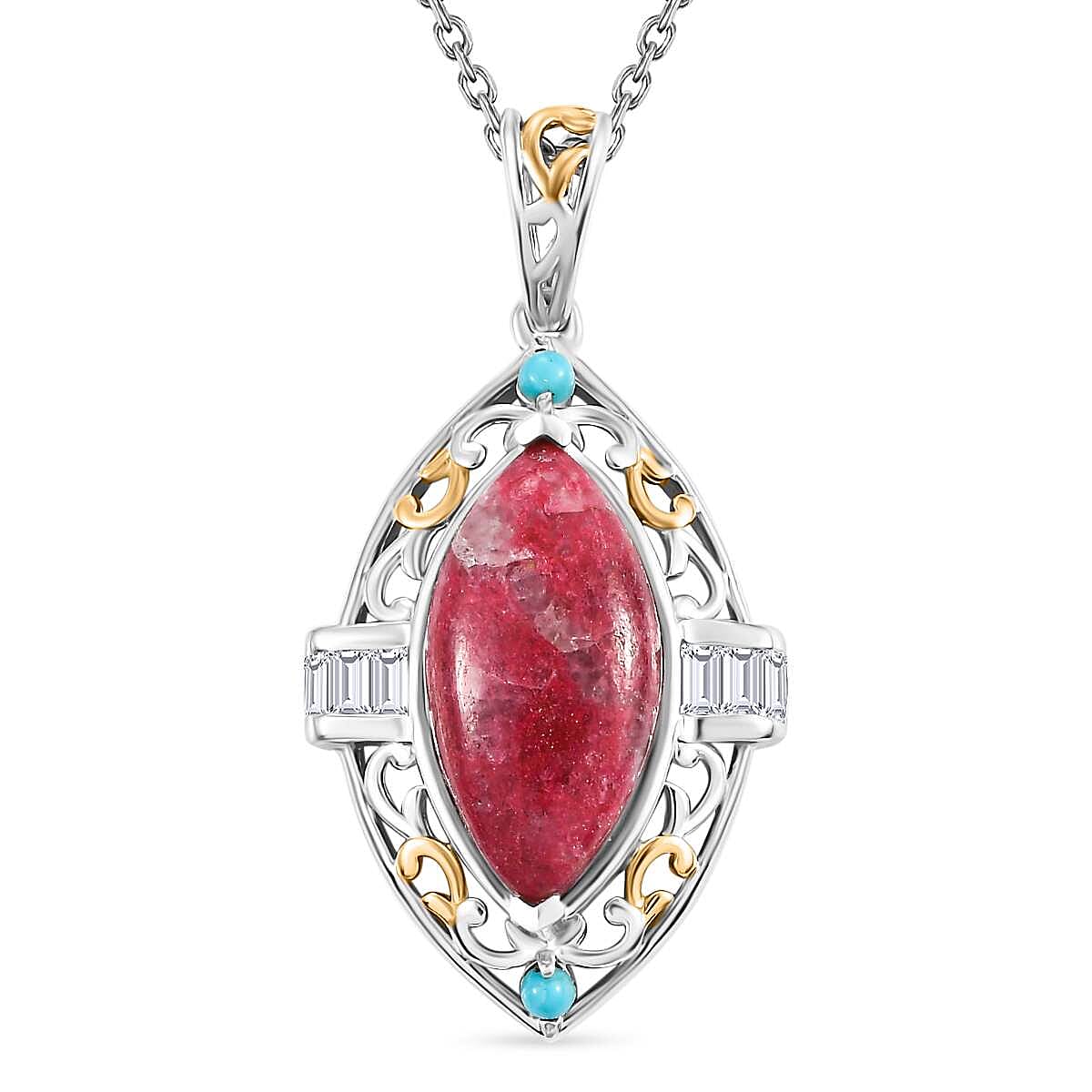 Karis Norwegian Thulite and Multi Gemstone 8.40 ctw Pendant in 18K YG Plated and Platinum Bond with Stainless Steel Necklace 20 Inches