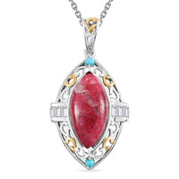 Karis Norwegian Thulite and Multi Gemstone 8.40 ctw Pendant in 18K YG Plated and Platinum Bond with Stainless Steel Necklace 20 Inches