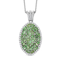 Doorbuster Tsavorite Garnet, White Zircon Pendant Necklace (20 Inches) in Rhodium Over Sterling Silver 4.15 ctw