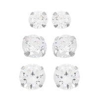 Set of 3, Simulated Diamond 4.80 ctw Stud Earrings in Sterling Silver