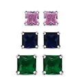 Set of 3 Simulated Green, Blue and Pink Diamond 7.30 ctw Stud Earrings in Sterling Silver - Sticky add to cart bar