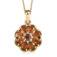 Ceylon Hessonite Garnet and White Zircon 2.25 ctw Floral Pendant Necklace in 18K Vermeil Yellow Gold Over Sterling Silver 20 Inches