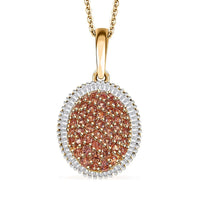 AAA Padparadscha Sapphire (BT) and Diamond 1.30 ctw Eclipse Bloom Pendant Necklace in 18K Vermeil Yellow Gold Over Sterling Silver 20 Inches