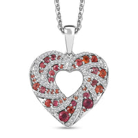 Premium Red Sapphire and Moissanite 1.30 ctw Heart Pendant Necklace in Rhodium Over Sterling Silver 20 Inches