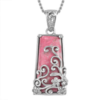 Karis Norwegian Thulite 20.50 ctw Floral Pendant in Platinum Bond with Stainless Steel Necklace 20 Inches