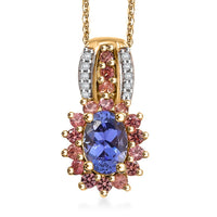AAA Tanzanite and Multi Gemstone 1.10 ctw Twilight Bloom Pendant Necklace in 18K Vermeil Yellow Gold Over Sterling Silver 20 Inches