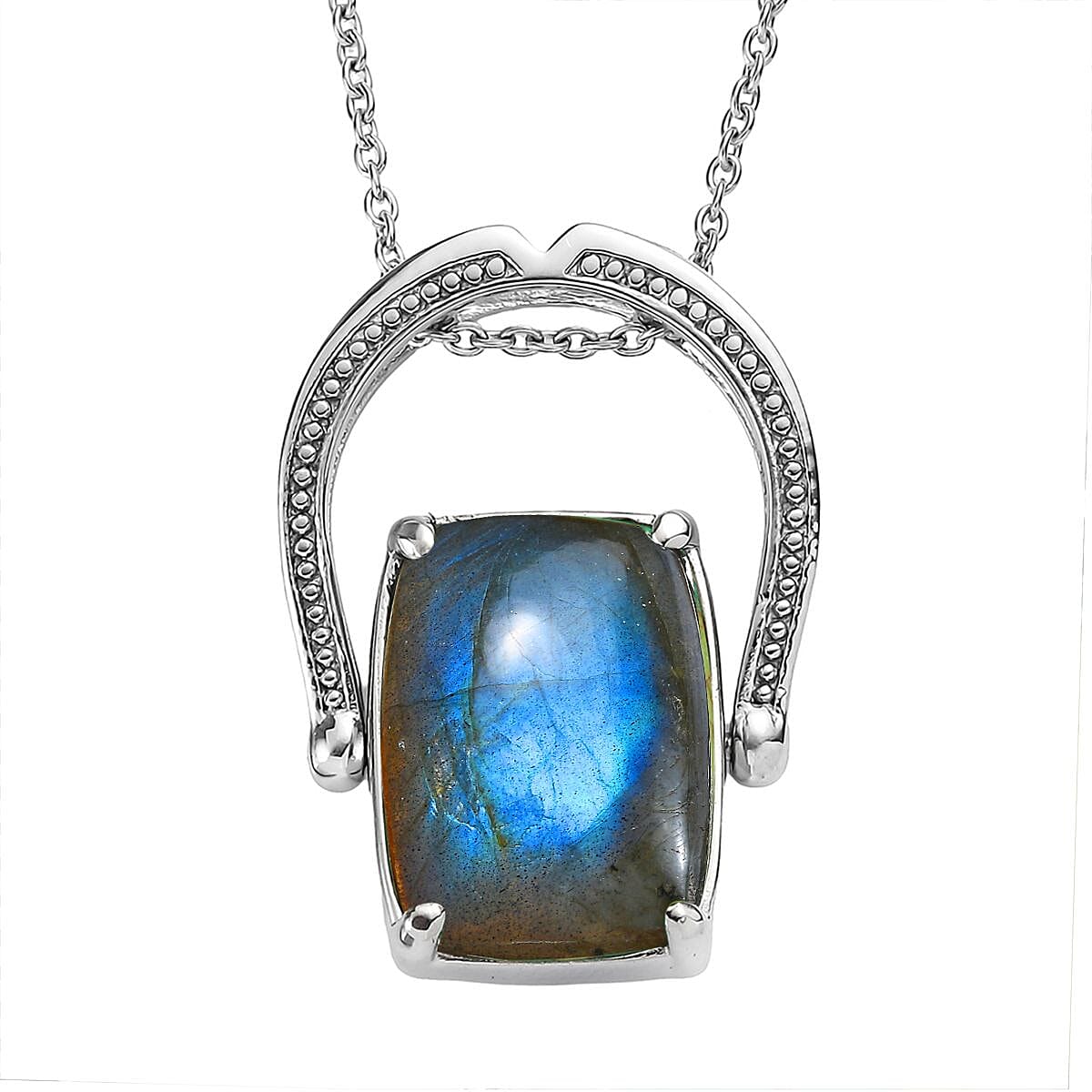 Malagasy Labradorite Convertible Ring (Size 5.0) or Pendant with Necklace (20 Inches) in Stainless Steel 13.85 ctw