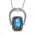 Malagasy Labradorite Convertible Ring (Size 5.0) or Pendant with Necklace (20 Inches) in Stainless Steel 13.85 ctw - Sticky add to cart bar