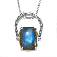 Malagasy Labradorite Convertible Ring (Size 5.0) or Pendant with Necklace (20 Inches) in Stainless Steel 13.85 ctw