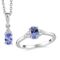 Tanzanite, Moissanite Ring (Size 5.0), Pendant in Rhodium Over Sterling Silver with Stainless Steel Necklace (20 Inches) 1.00 ctw - Sticky add to cart bar