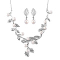 TLV White Shell Pearl Leaf Necklace (18-20 Inches) and Earrings in Silvertone - Sticky add to cart bar
