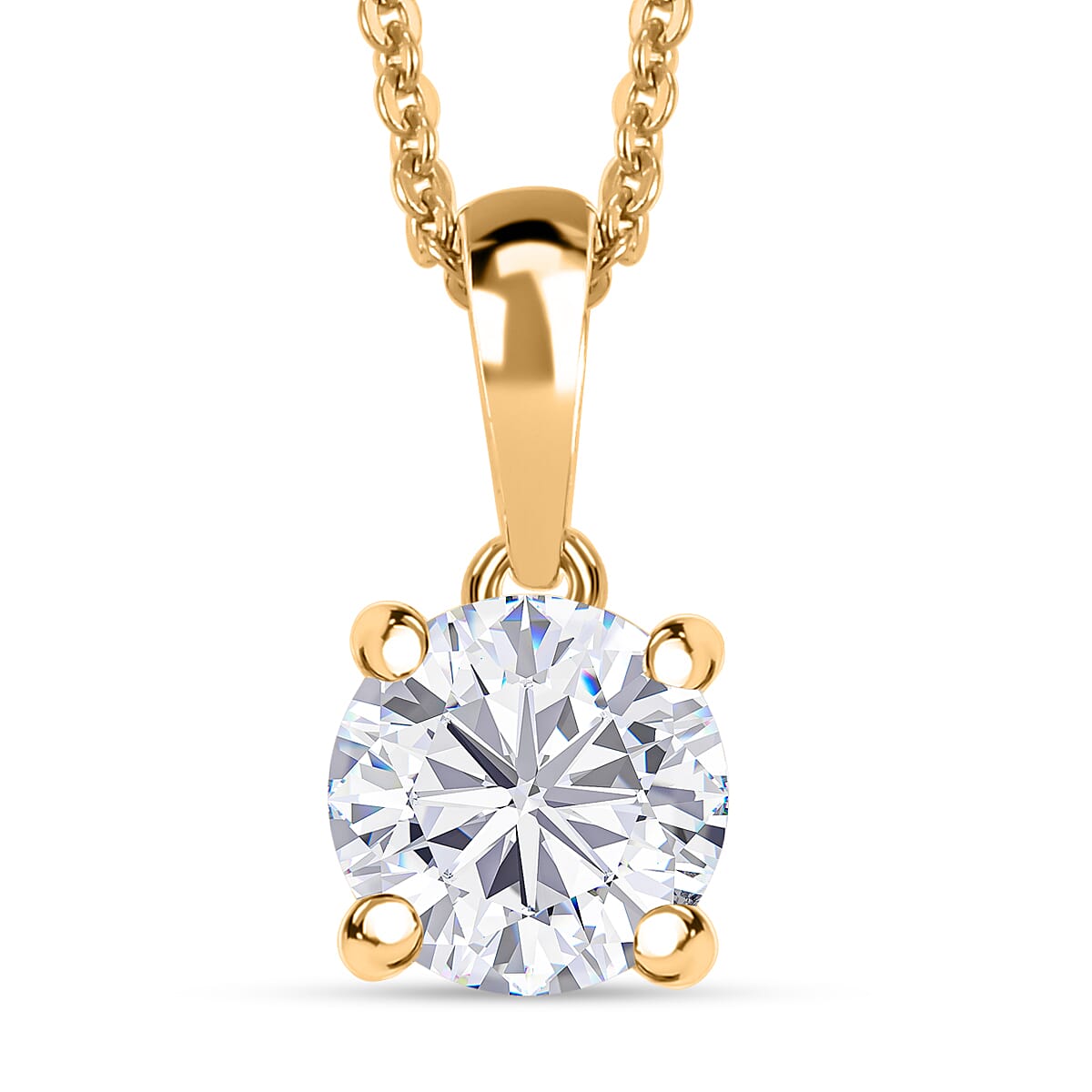 Moissanite (Rnd 6.6mm) Solitaire Pendant Necklace (20 Inches) in 18K Vermeil YG Over Sterling Silver 1.00 ctw