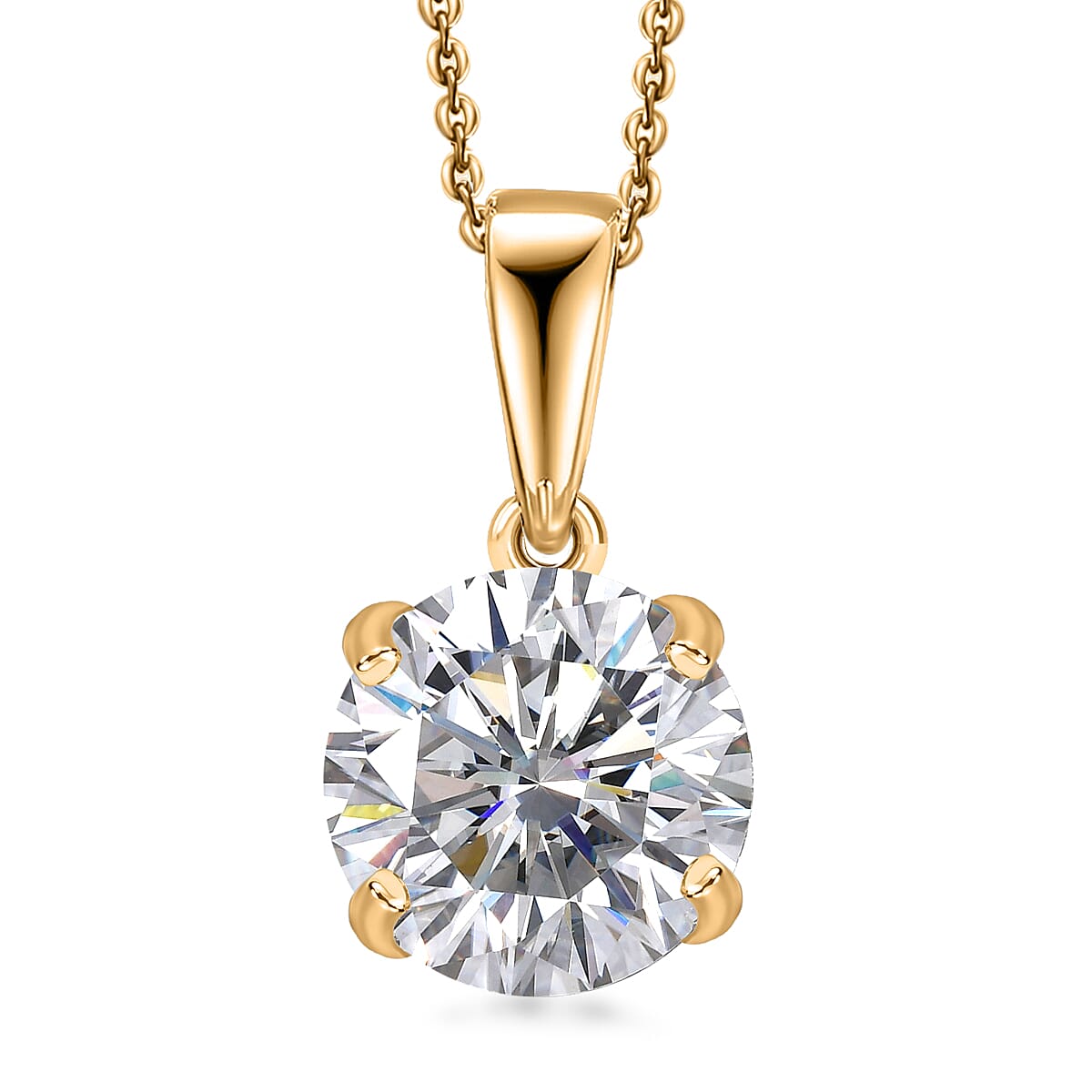 Moissanite (Rnd 8mm) Solitaire Pendant Necklace (20 Inches) in 18K Vermeil YG Over Sterling Silver 1.75 ctw