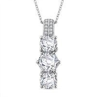Moissanite (Rnd 7mm) Trinity Pendant Necklace (20 Inches) in Rhodium Over Sterling Silver 2.75 ctw
