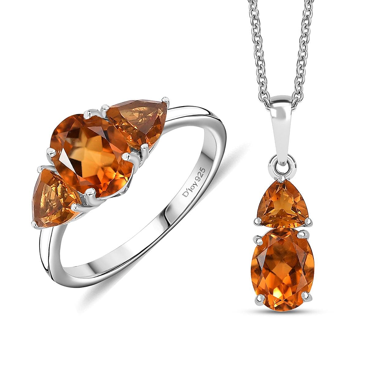Premium Santa Ana Madeira Citrine Ring (Size 5.0) and Pendant in Rhodium Over Sterling Silver with Stainless Steel Necklace (20 Inches) 3.50 ctw