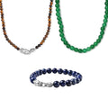 3pcs Set - Multi Gemstone 469.85 ctw Beaded 2pc Necklace (20 Inches) and Bracelet (7.50In) in Platinum Bond and Stainless Steel - Sticky add to cart bar
