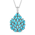 Sleeping Beauty Turquoise 3.00 ctw Floral Pendant Necklace in Rhodium Over Sterling Silver 20 Inches - Sticky add to cart bar