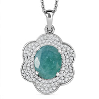 Grandidierite and White Zircon 4.90 ctw Ocean Petal Pendant Necklace in Rhodium Over Sterling Silver 20 Inches