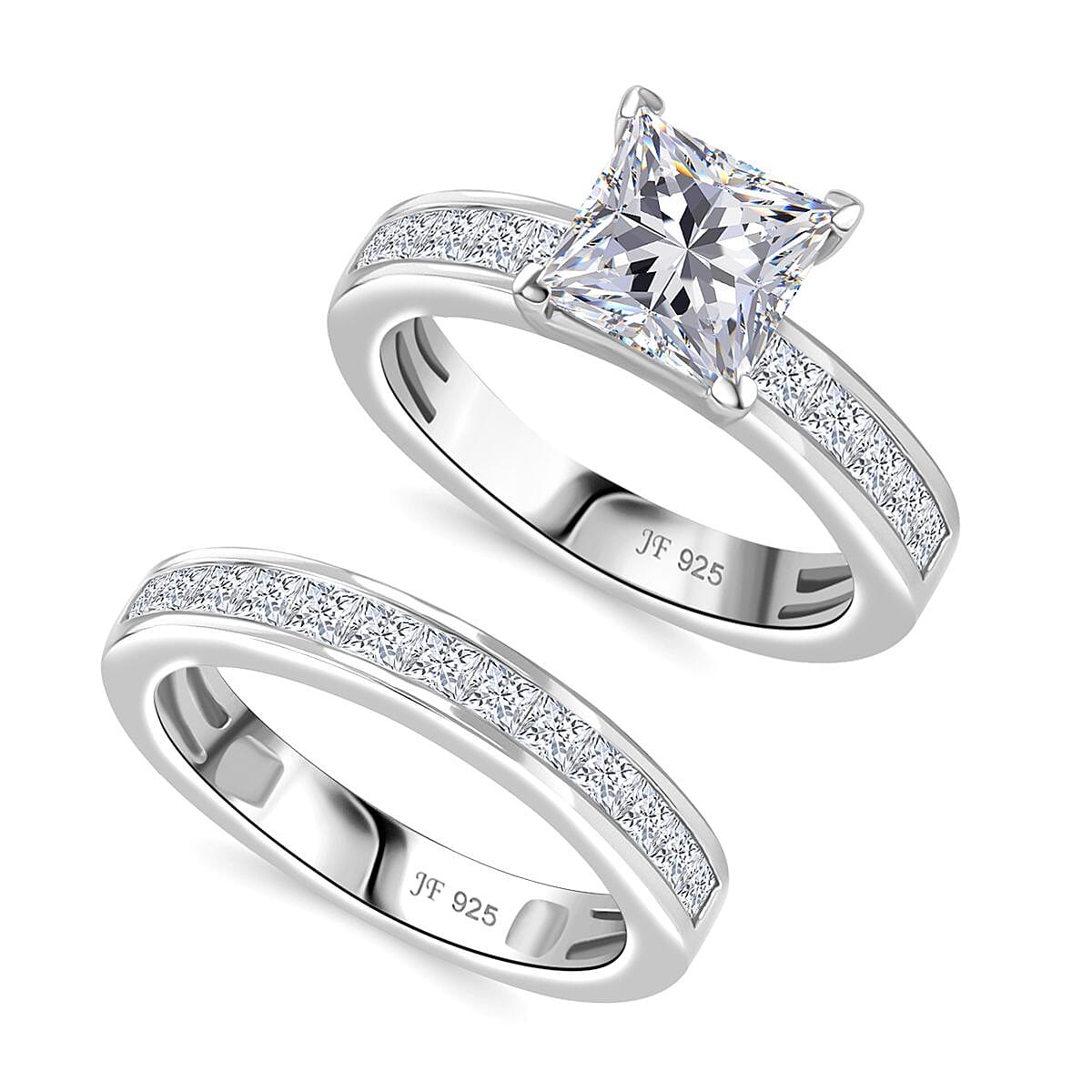 J Francis Embellished with Zirconia by Swarovski Set of 2 Ring in Rhodium Over Sterling Silver (Size 6.0) 5.70 ctw