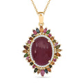 Niassa Ruby (FF) and Multi Gemstone 23.50 ctw Blossom Halo Pendant Necklace in Vermeil Yellow Gold Over Sterling Silver 20 Inches - Sticky add to cart bar