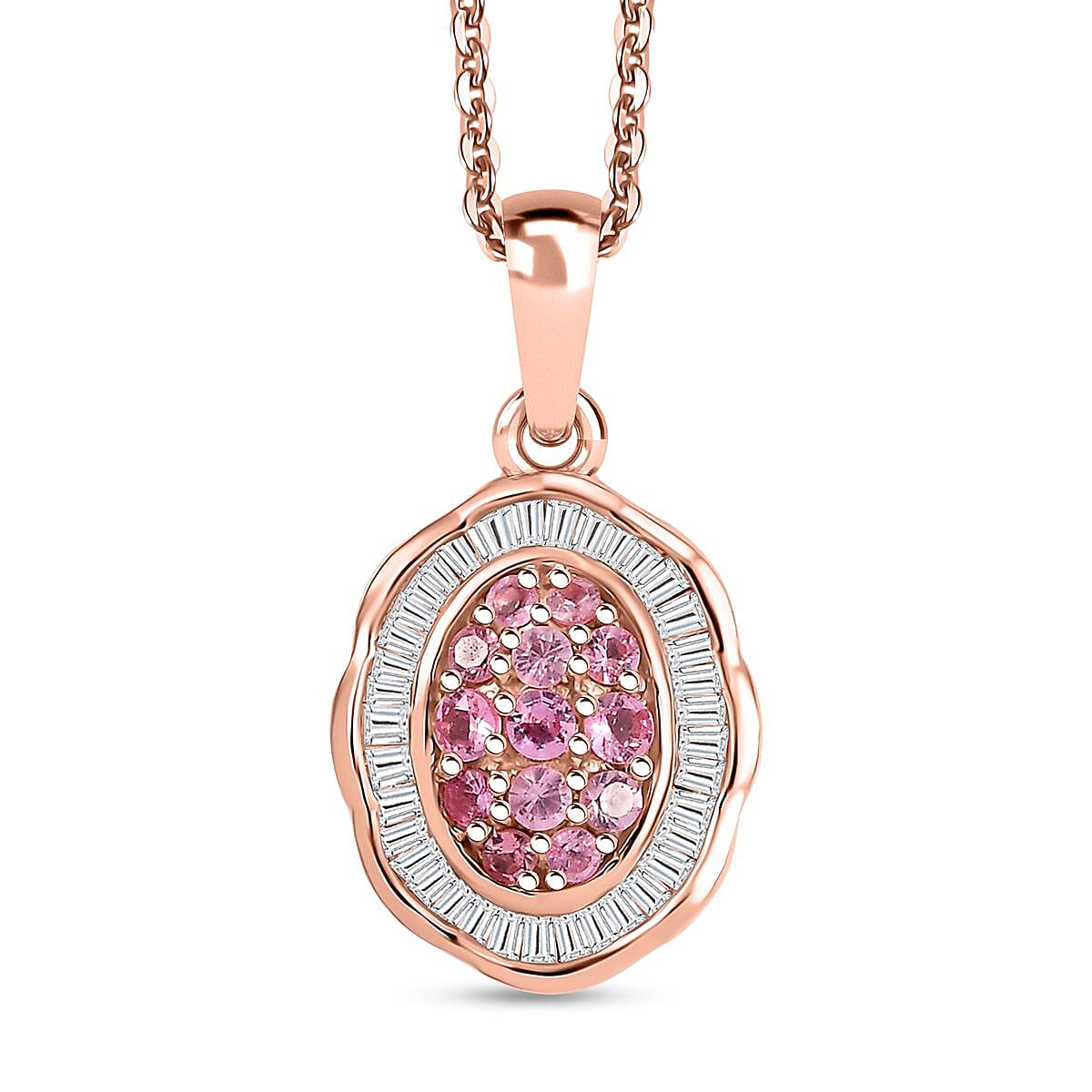 D'Joy Mahenge Spinel and Diamond 0.70 ctw Blossom Halo Pendant Necklace 20 Inches in 18K Vermeil Rose Gold Over Sterling Silver