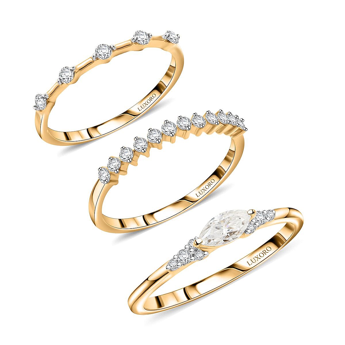 Luxoro 10K Yellow Gold Set of 3 Moissanite Stackable Ring (Size 8.0) (4.50 g) 0.75 ctw
