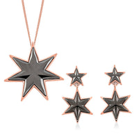 2 Piece Set -  Star Earrings and Pendant Necklace (20 Inches) in Black Rhodium, RG Over and Platinum Over Sterling Silver 7.70 Grams