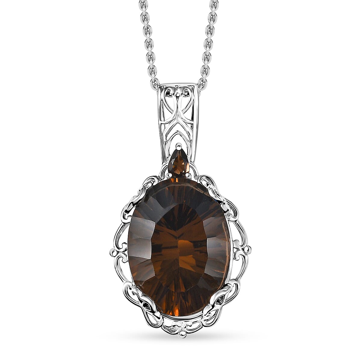 Karis Brazilian Smoky Quartz 17.00 ctw Pendant in Platinum Bond with Stainless Steel Necklace 20 Inches