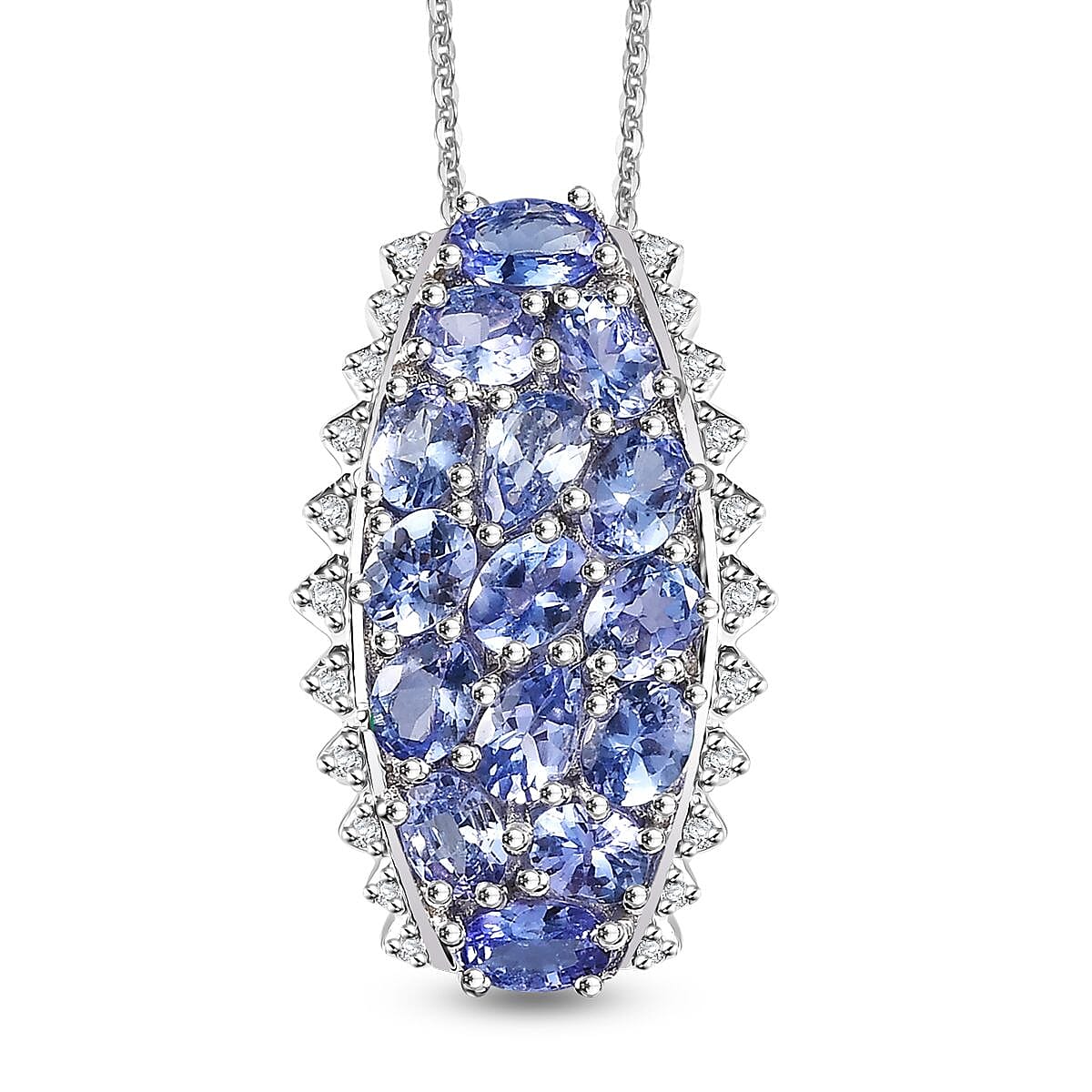 TLV Tanzanite, White Zircon Pendant Necklace (20 Inches) in Rhodium Over Sterling Silver 3.00 ctw