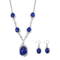 Lapis Lazuli Necklace (20 Inches) and Earrings in Silvertone 140.00 ctw - Sticky add to cart bar