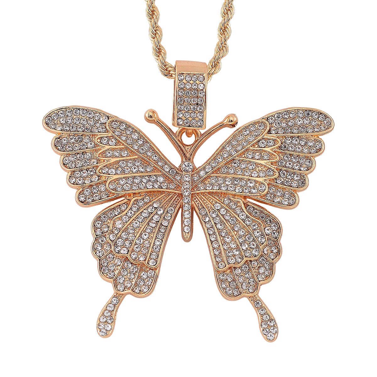 Austrian Crystal Butterfly Pendant Necklace in Goldtone 24 Inches