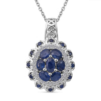 Kanchanaburi Blue Sapphire and White Zircon 2.25 ctw Pendant Necklace in Rhodium Over Sterling Silver 20 Inches
