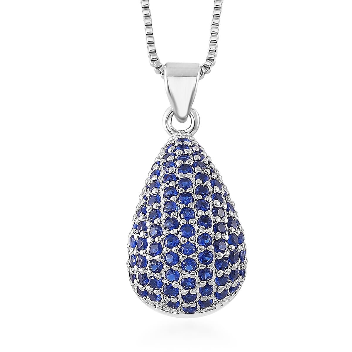 Simulated Blue Diamond Pendant Necklace (18-20 Inches) in Silvertone 0.25 ctw