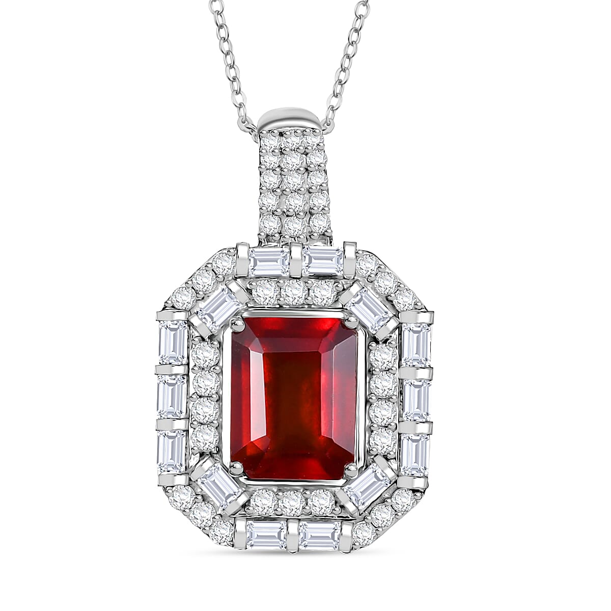 D'Joy Hessonite Garnet and Moissanite 4.15 ctw Pendant Necklace (20 Inches) in Rhodium Over Sterling Silver