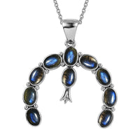 Malagasy Labradorite 2.10 ctw Squash Blossom Pendant Necklace in Stainless Steel 20 Inches